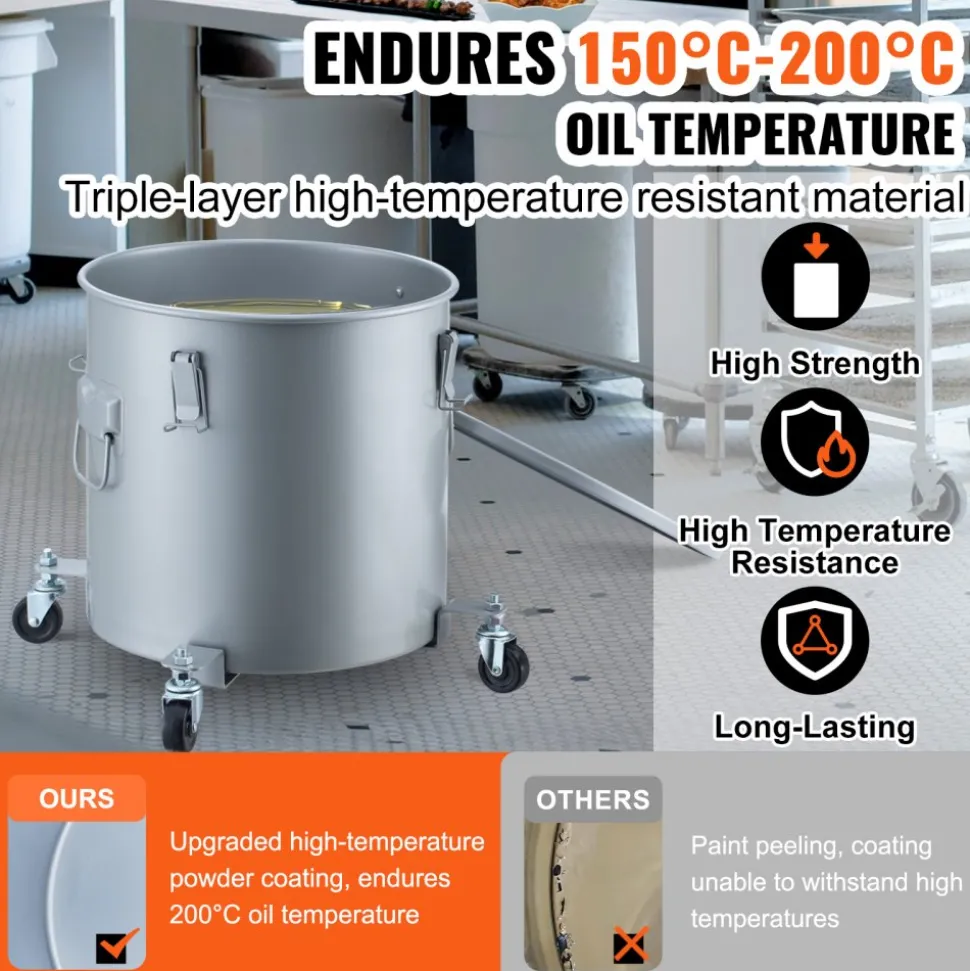 VEVOR Fryer Grease Bucket, 8 Gal Oil Disposal Caddy Carbon Steel Fryer Oil Bucket with Rust-Proof Coating, Oil Transport Container with Lid, Lock Clips, Filter Bag for Hot Cooking Oil Filtering, Blue