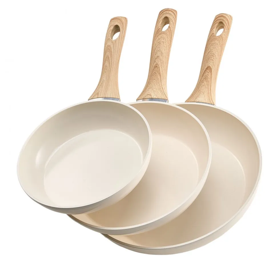 VEVOR Frying Pan Skillet, Aluminum Egg Fry Pans, 3 Piece Set (9.5, 11, 12 in), Nonsitck Heavy-Duty Skillets with Heat-Resistant Handle, Chef's Kitchen Cookware, for Gas, Electric, Induction, Grey