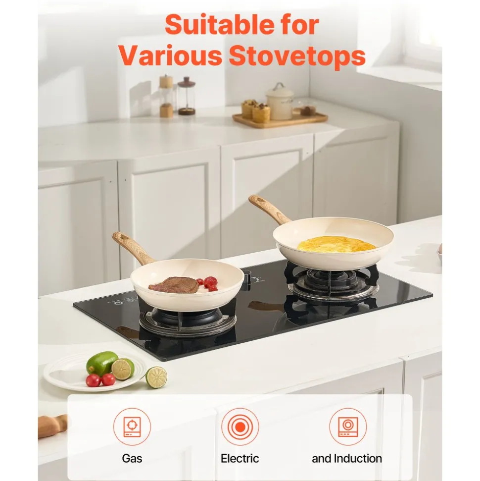 VEVOR Frying Pan Skillet, Aluminum Egg Fry Pans, 3 Piece Set (9.5, 11, 12 in), Nonsitck Heavy-Duty Skillets with Heat-Resistant Handle, Chef's Kitchen Cookware, for Gas, Electric, Induction, Grey