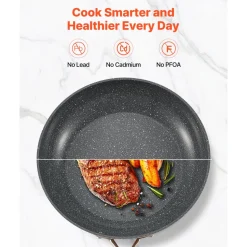 VEVOR Frying Pan Skillet, Aluminum Egg Fry Pans, 3 Piece (8, 10, 12 in), Nonsitck Ceramic Heavy-Duty Skillets with Heat-Resistant Handle, Chef's Cookware, for Oven, Gas, Electric, Induction, Grey