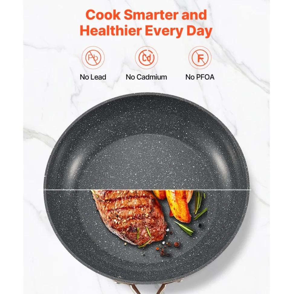 VEVOR Frying Pan Skillet, Aluminum Egg Fry Pans, 3 Piece (8, 10, 12 in), Nonsitck Ceramic Heavy-Duty Skillets with Heat-Resistant Handle, Chef's Cookware, for Oven, Gas, Electric, Induction, Grey
