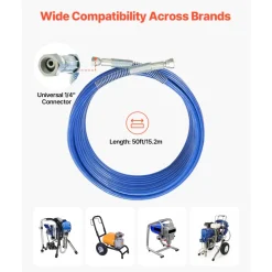 VEVOR 50ft Airless Paint Sprayer Hose, 1/4 in Universal Airless Paint Spray Hose, 4350 PSI High Pressure Flexible Airless Sprayer Hose, Multi-Layer Reinforced Steel Wire Braid Hose for Paint Sprayer