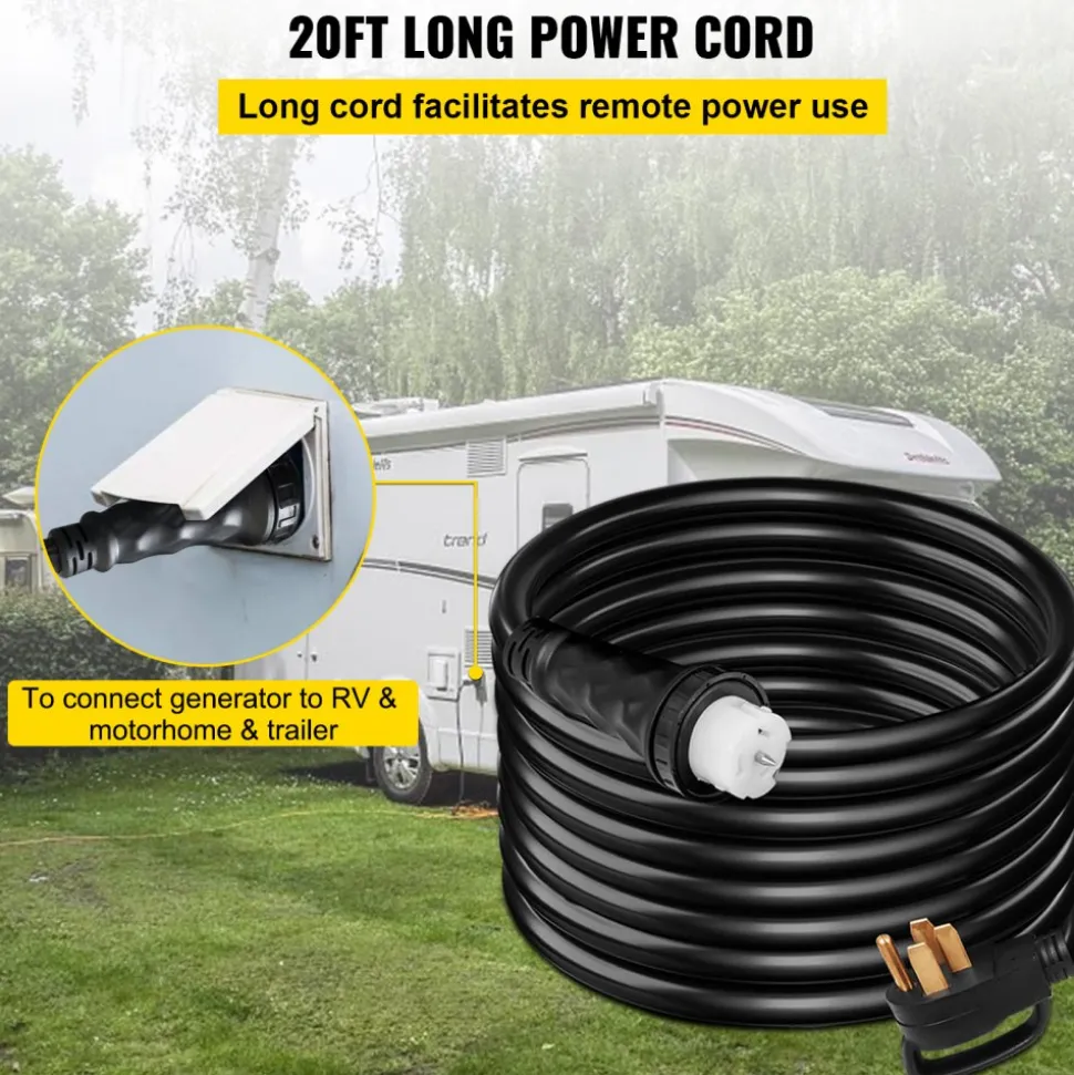 VEVOR 20 FT 50 Amp Generator Cord, STW 6/3 + 8/1 AWG Heavy Duty Extension Cord NEMA 14-50P & SS2-50R & CS6364 Twist Lock, for RV Camper and Generator to House