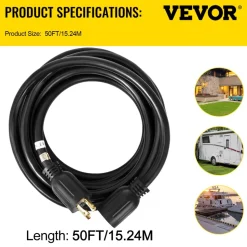 VEVOR 50 FT 30 Amp Generator Extension Cord SJTW 10 AWG 4 Prong, NEMA L14-30P 125/250V Heavy Duty Generator Power Cord with Twist Lock Connector