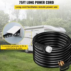 VEVOR 75Ft 50 Amp Generator Extension Cord,N14-50P & SS2-50R & CS6364  4 Prong, 50 Amp Generator Cord 125V 250V with Twist Lock Connectors, Generator Power Cord