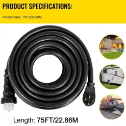 VEVOR 75Ft 50 Amp Generator Extension Cord,N14-50P & SS2-50R & CS6364  4 Prong, 50 Amp Generator Cord 125V 250V with Twist Lock Connectors, Generator Power Cord