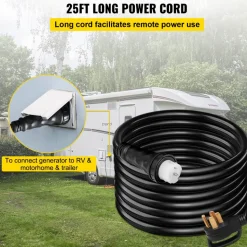 VEVOR 25Ft 50 Amp Generator Extension Cord STW 6/3 + 8/1 Generator Cord 125V 250V Generator Power Cord N14-50P & SS2-50R & CS6364 Twist Lock Connectors Tested to UL Standards