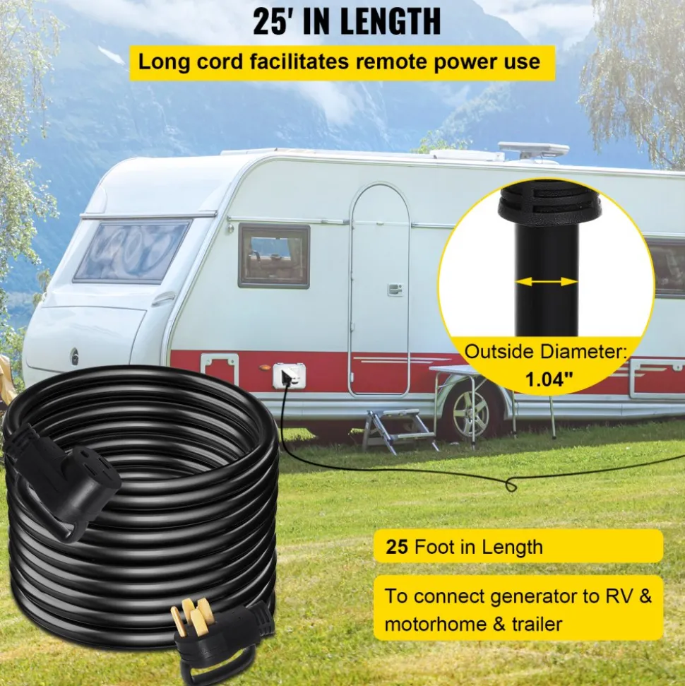 VEVOR 25 FT 50Amp RV Extension Cord NEMA N14-50P to N14-50R, 125 / 250V Heavy Duty STW 6/3+ 8/1 RV Power Cord, for EV Charging and RV Trailer Campers