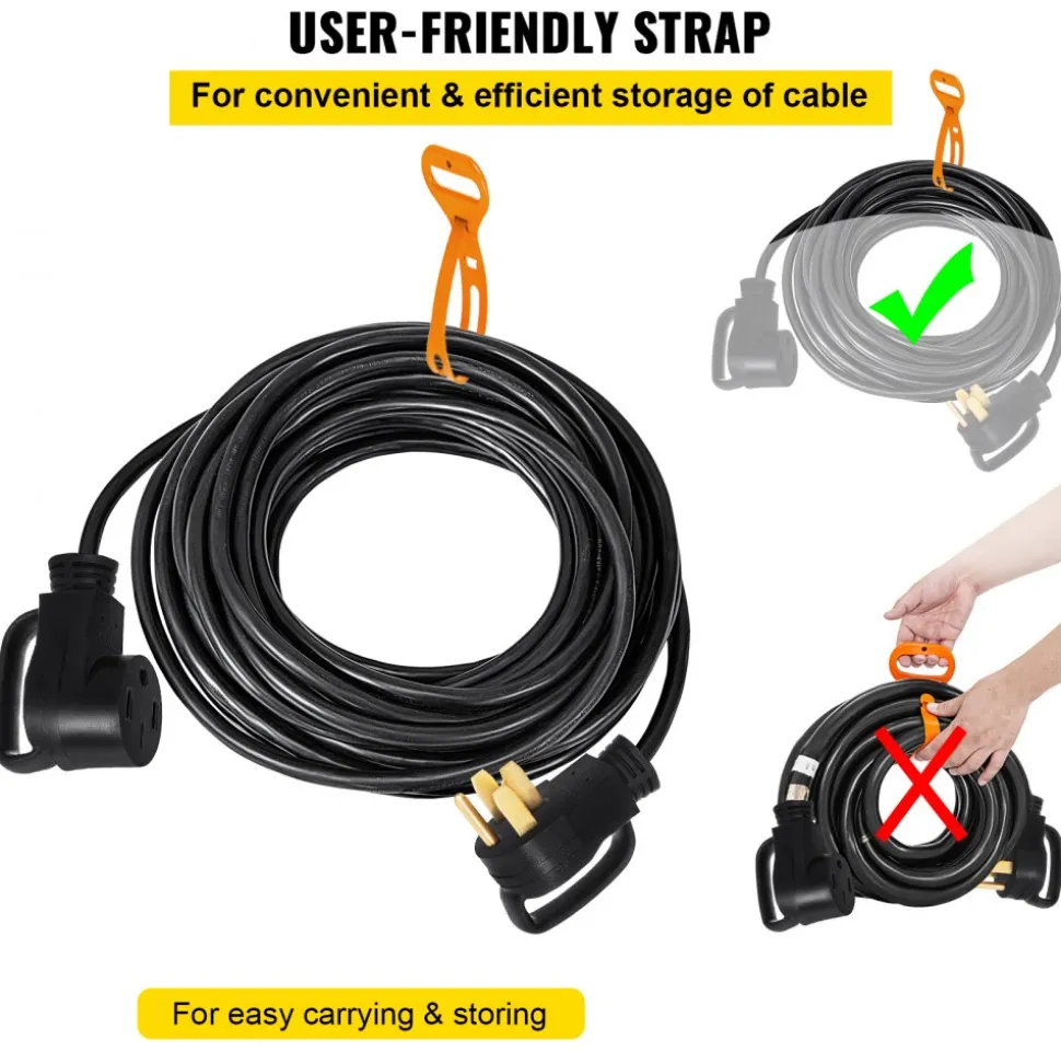 VEVOR 25 FT 50Amp RV Extension Cord NEMA N14-50P to N14-50R, 125 / 250V Heavy Duty STW 6/3+ 8/1 RV Power Cord, for EV Charging and RV Trailer Campers