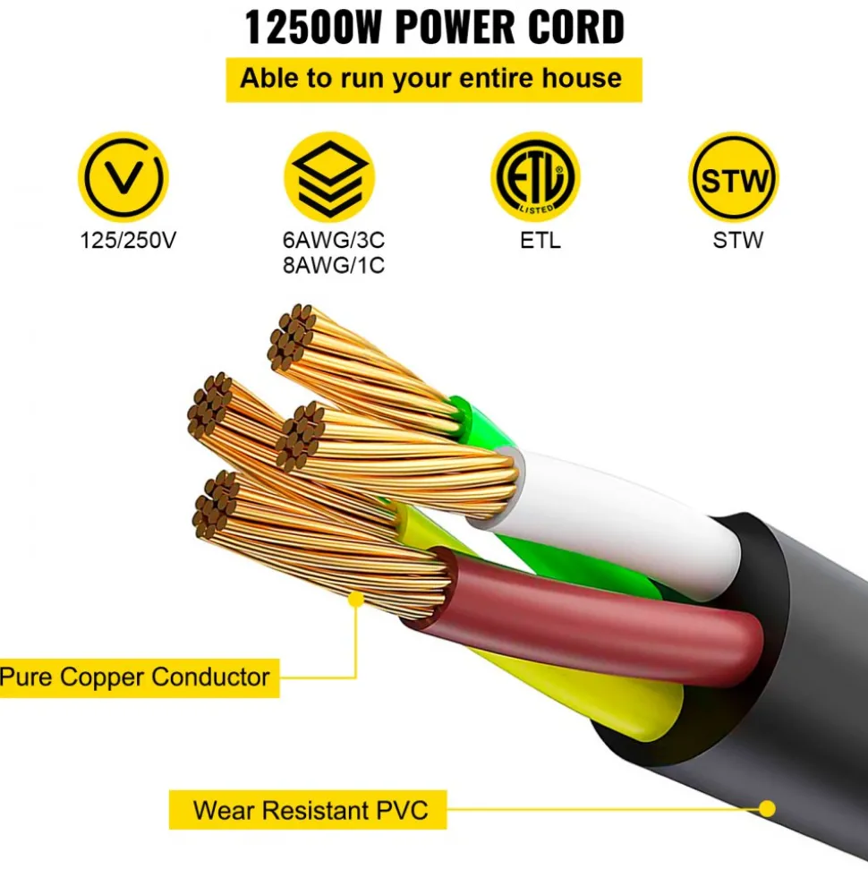 VEVOR 25 FT 50Amp RV Extension Cord NEMA N14-50P to N14-50R, 125 / 250V Heavy Duty STW 6/3+ 8/1 RV Power Cord, for EV Charging and RV Trailer Campers