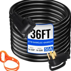 VEVOR 36 FT 50 Amp RV Extension Cord NEMA 14-50P to 14-50R, 26.5mm Wire Diameter Heavy Duty RV Power Cord for Trailer Motorhome Camper with Handles