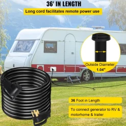 VEVOR 36 FT 50 Amp RV Extension Cord NEMA 14-50P to 14-50R, 26.5mm Wire Diameter Heavy Duty RV Power Cord for Trailer Motorhome Camper with Handles