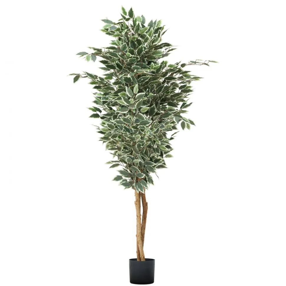 VEVOR 6FT Artificial Ficus Tree with Black Pot, Tall Faux Ficus Plant with Natural Wood Trunk and Realistic Green Leaves, Indoor Fake Silk Tree for Home, Office, Living Room, or Corner Décor