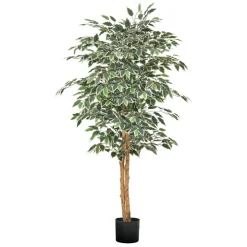VEVOR 5FT Artificial Ficus Tree with Black Pot, Tall Faux Ficus Plant with Natural Wood Trunk and Realistic Green Leaves, Indoor Fake Silk Tree for Home, Office, Living Room, or Corner Décor