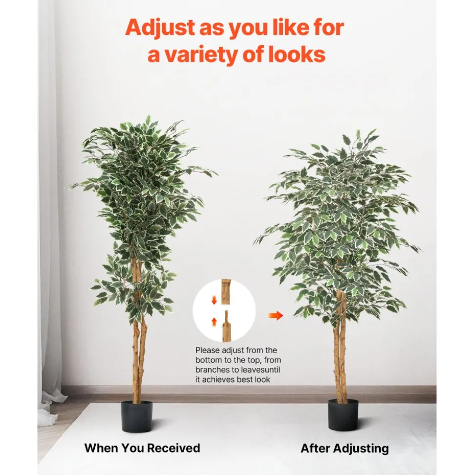 VEVOR 5FT Artificial Ficus Tree with Black Pot, Tall Faux Ficus Plant with Natural Wood Trunk and Realistic Green Leaves, Indoor Fake Silk Tree for Home, Office, Living Room, or Corner Décor