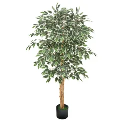 VEVOR 5FT Artificial Ficus Tree with Black Pot, Tall Faux Ficus Plant with Natural Wood Trunk and Realistic Green Leaves, Indoor Fake Silk Tree for Home, Office, Living Room, or Corner Décor