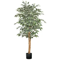 VEVOR 5FT Artificial Ficus Tree with Black Pot, Tall Faux Ficus Plant with Natural Wood Trunk and Realistic Green Leaves, Indoor Fake Silk Tree for Home, Office, Living Room, or Corner Décor