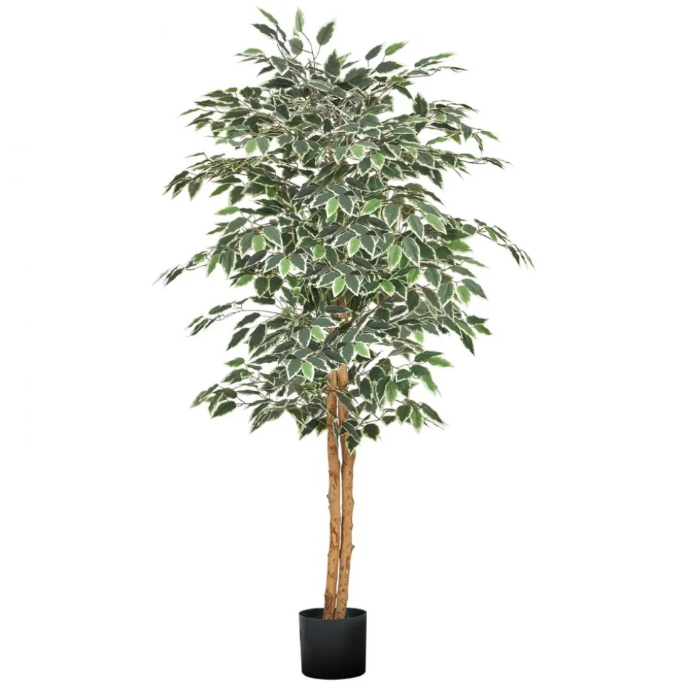 VEVOR 5FT Artificial Ficus Tree with Black Pot, Tall Faux Ficus Plant with Natural Wood Trunk and Realistic Green Leaves, Indoor Fake Silk Tree for Home, Office, Living Room, or Corner Décor