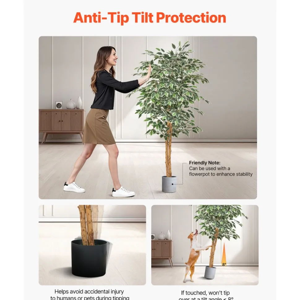 VEVOR 5FT Artificial Ficus Tree with Black Pot, Tall Faux Ficus Plant with Natural Wood Trunk and Realistic Green Leaves, Indoor Fake Silk Tree for Home, Office, Living Room, or Corner Décor