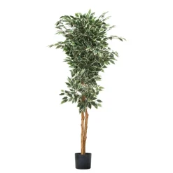 VEVOR 5FT Artificial Ficus Tree with Black Pot, Tall Faux Ficus Plant with Natural Wood Trunk and Realistic Green Leaves, Indoor Fake Silk Tree for Home, Office, Living Room, or Corner Décor