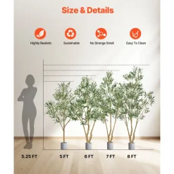 VEVOR 8FT Artificial Olive Tree with Black Pot, Tall Fake Tree with Natural Wood Trunk & Realistic Green Leaves and Fruits, Indoor Faux Plant for Home, Office, Living Room, Corner Decor
