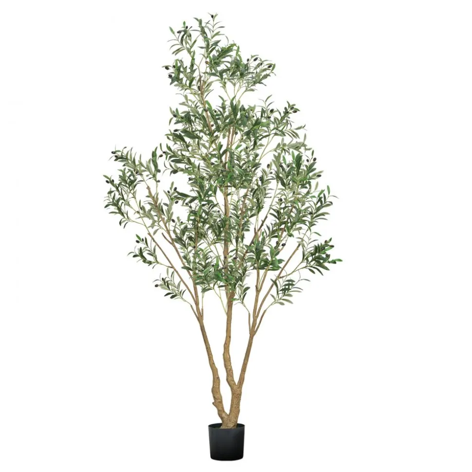 VEVOR 8FT Artificial Olive Tree with Black Pot, Tall Fake Tree with Natural Wood Trunk & Realistic Green Leaves and Fruits, Indoor Faux Plant for Home, Office, Living Room, Corner Decor