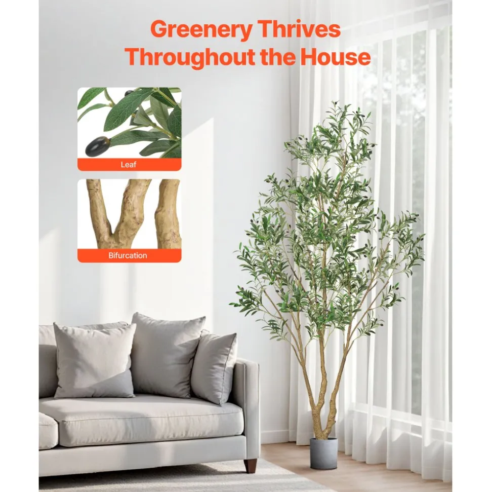 VEVOR 8FT Artificial Olive Tree with Black Pot, Tall Fake Tree with Natural Wood Trunk & Realistic Green Leaves and Fruits, Indoor Faux Plant for Home, Office, Living Room, Corner Decor