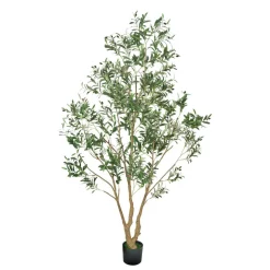 VEVOR 8FT Artificial Olive Tree with Black Pot, Tall Fake Tree with Natural Wood Trunk & Realistic Green Leaves and Fruits, Indoor Faux Plant for Home, Office, Living Room, Corner Decor