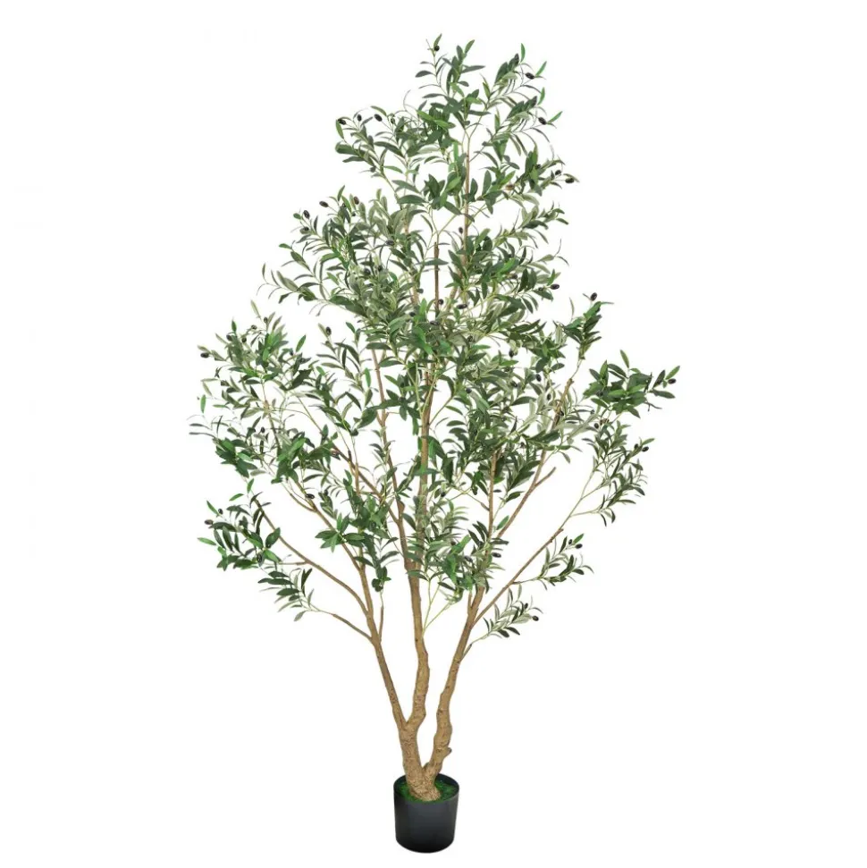 VEVOR 8FT Artificial Olive Tree with Black Pot, Tall Fake Tree with Natural Wood Trunk & Realistic Green Leaves and Fruits, Indoor Faux Plant for Home, Office, Living Room, Corner Decor