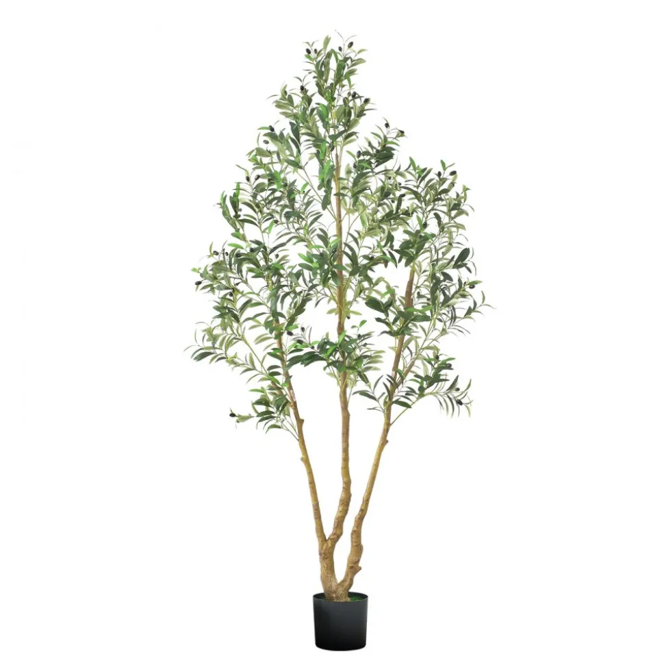 VEVOR 6FT Artificial Olive Tree with Black Pot, Tall Fake Tree with Natural Wood Trunk & Realistic Green Leaves and Fruits, Indoor Faux Plant for Home, Office, Living Room, Corner Decor