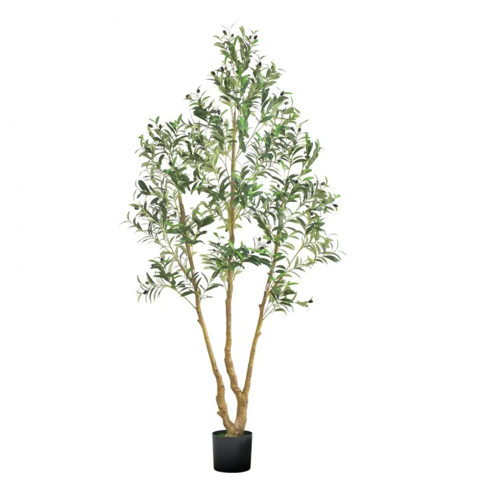VEVOR 6FT Artificial Olive Tree with Black Pot, Tall Fake Tree with Natural Wood Trunk & Realistic Green Leaves and Fruits, Indoor Faux Plant for Home, Office, Living Room, Corner Decor