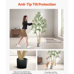 VEVOR 6FT Artificial Olive Tree with Black Pot, Tall Fake Tree with Natural Wood Trunk & Realistic Green Leaves and Fruits, Indoor Faux Plant for Home, Office, Living Room, Corner Decor