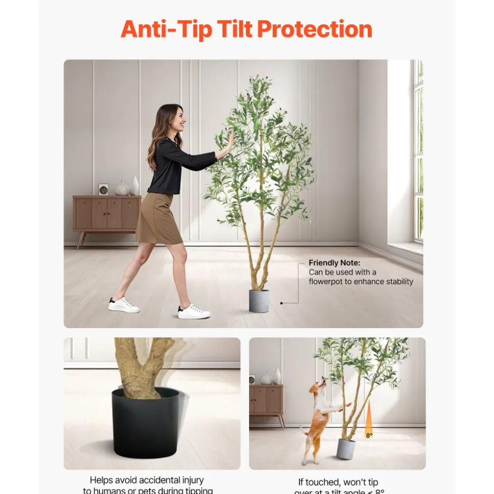 VEVOR 6FT Artificial Olive Tree with Black Pot, Tall Fake Tree with Natural Wood Trunk & Realistic Green Leaves and Fruits, Indoor Faux Plant for Home, Office, Living Room, Corner Decor