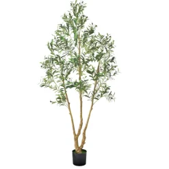 VEVOR 6FT Artificial Olive Tree with Black Pot, Tall Fake Tree with Natural Wood Trunk & Realistic Green Leaves and Fruits, Indoor Faux Plant for Home, Office, Living Room, Corner Decor