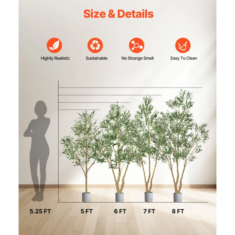 VEVOR 6FT Artificial Olive Tree with Black Pot, Tall Fake Tree with Natural Wood Trunk & Realistic Green Leaves and Fruits, Indoor Faux Plant for Home, Office, Living Room, Corner Decor