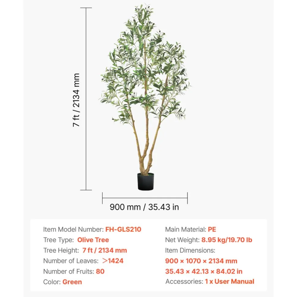 VEVOR 6FT Artificial Olive Tree with Black Pot, Tall Fake Tree with Natural Wood Trunk & Realistic Green Leaves and Fruits, Indoor Faux Plant for Home, Office, Living Room, Corner Decor