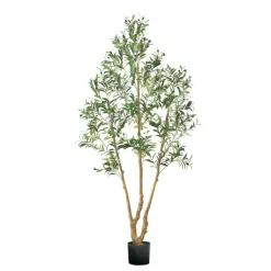 VEVOR 6FT Artificial Olive Tree with Black Pot, Tall Fake Tree with Natural Wood Trunk & Realistic Green Leaves and Fruits, Indoor Faux Plant for Home, Office, Living Room, Corner Decor