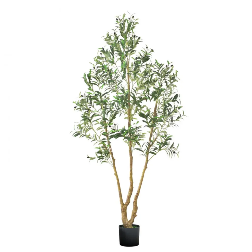 VEVOR 6FT Artificial Olive Tree with Black Pot, Tall Fake Tree with Natural Wood Trunk & Realistic Green Leaves and Fruits, Indoor Faux Plant for Home, Office, Living Room, Corner Decor