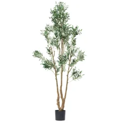 VEVOR 6FT Artificial Olive Tree with Black Pot, Tall Fake Tree with Natural Wood Trunk & Realistic Green Leaves and Fruits, Indoor Faux Plant for Home, Office, Living Room, Corner Decor