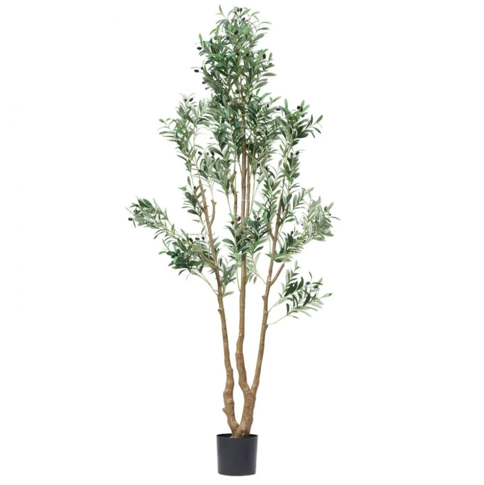 VEVOR 6FT Artificial Olive Tree with Black Pot, Tall Fake Tree with Natural Wood Trunk & Realistic Green Leaves and Fruits, Indoor Faux Plant for Home, Office, Living Room, Corner Decor