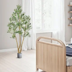 VEVOR 6FT Artificial Olive Tree with Black Pot, Tall Fake Tree with Natural Wood Trunk & Realistic Green Leaves and Fruits, Indoor Faux Plant for Home, Office, Living Room, Corner Decor