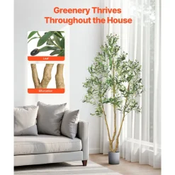 VEVOR 6FT Artificial Olive Tree with Black Pot, Tall Fake Tree with Natural Wood Trunk & Realistic Green Leaves and Fruits, Indoor Faux Plant for Home, Office, Living Room, Corner Decor