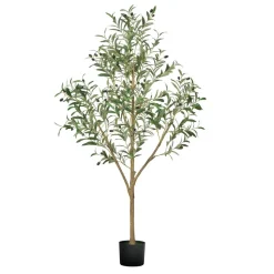 VEVOR 5FT Artificial Olive Tree with Black Pot, Tall Fake Tree with Natural Wood Trunk & Realistic Green Leaves and Fruits, Indoor Faux Plant for Home, Office, Living Room, Corner Decor