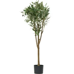 VEVOR 5FT Artificial Olive Tree with Black Pot, Tall Fake Tree with Natural Wood Trunk & Realistic Green Leaves and Fruits, Indoor Faux Plant for Home, Office, Living Room, Corner Decor