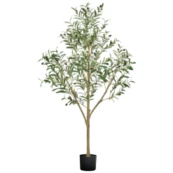 VEVOR 5FT Artificial Olive Tree with Black Pot, Tall Fake Tree with Natural Wood Trunk & Realistic Green Leaves and Fruits, Indoor Faux Plant for Home, Office, Living Room, Corner Decor
