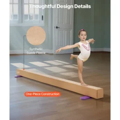 VEVOR 8FT Balance Beam for Kids, 350 LBS Stable Support Gymnastics Floor Beam with Non-Slip Wooden Mats, Wood-Core Gymnastics Training Equipment with Anti-Slip Bottom for Home and Gym, Yellow