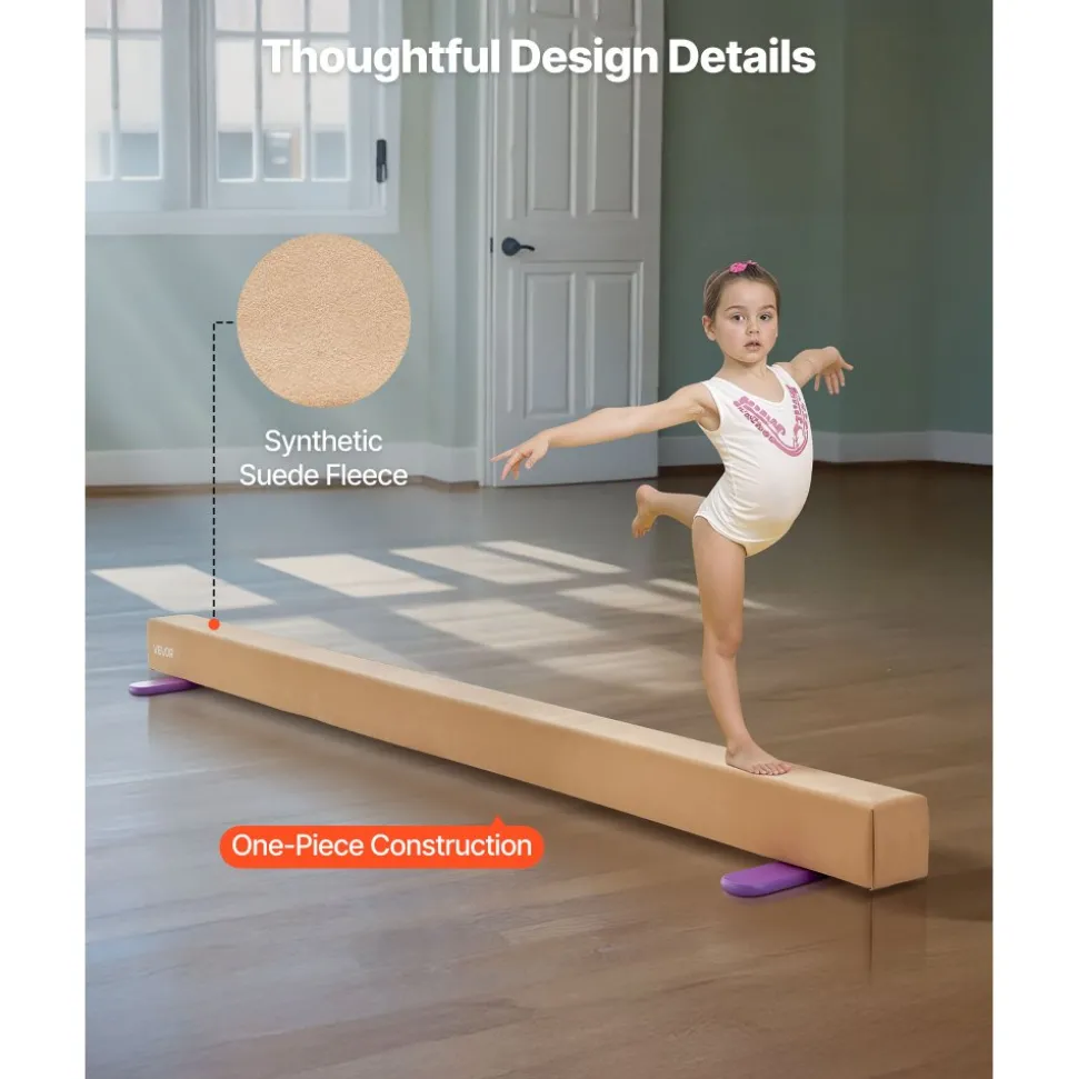VEVOR 8FT Balance Beam for Kids, 350 LBS Stable Support Gymnastics Floor Beam with Non-Slip Wooden Mats, Wood-Core Gymnastics Training Equipment with Anti-Slip Bottom for Home and Gym, Yellow