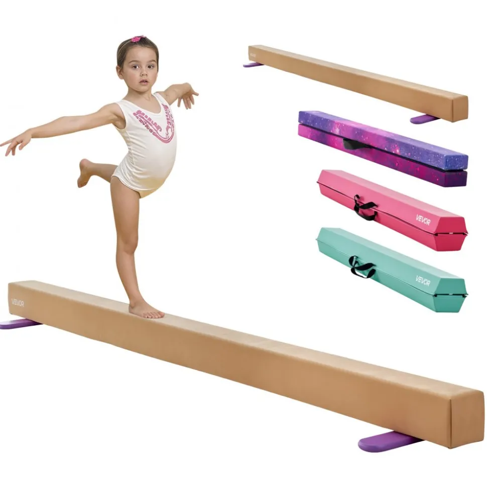 VEVOR 8FT Balance Beam for Kids, 350 LBS Stable Support Gymnastics Floor Beam with Non-Slip Wooden Mats, Wood-Core Gymnastics Training Equipment with Anti-Slip Bottom for Home and Gym, Yellow