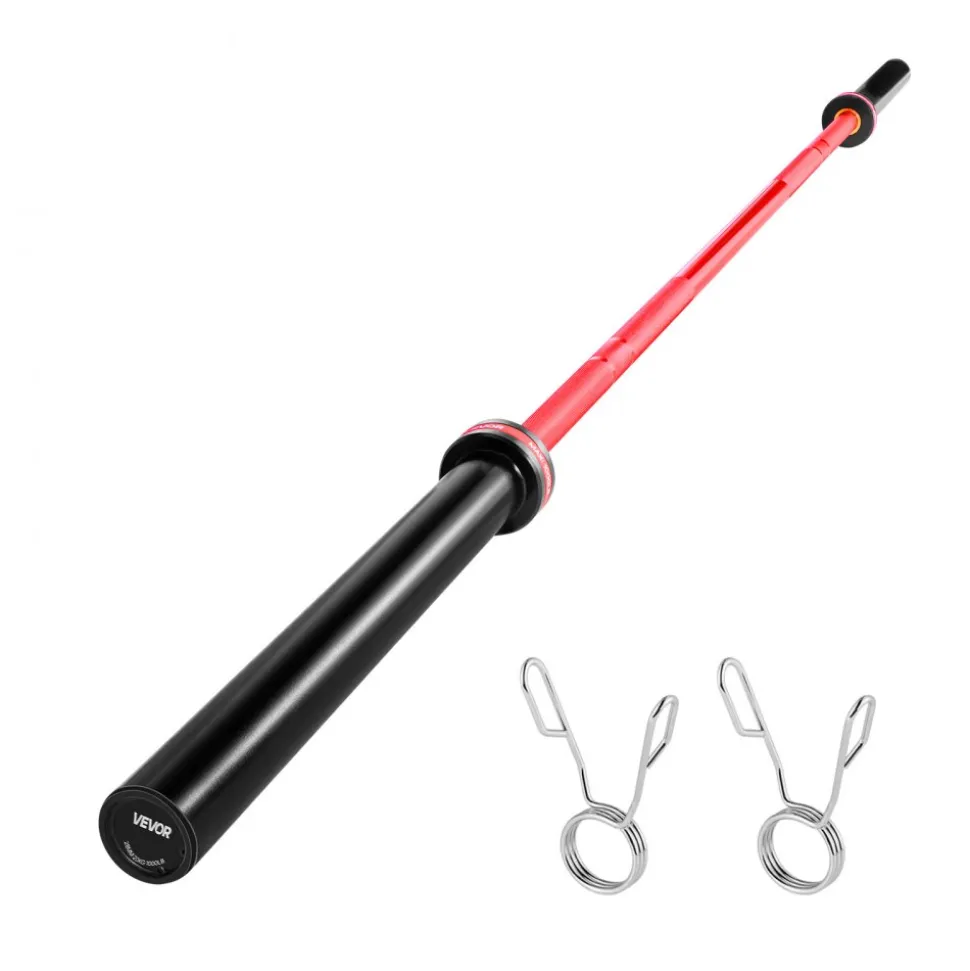 VEVOR 6FT Barbell Bar, Fits 2-Inch Weight Plates, Chrome Plated Barbell Bar with Knurled Grip for Strength Training, Weightlifting, Squat, Deadlift, Bench Press, Curl, Overhead Press, 500lbs Capacity