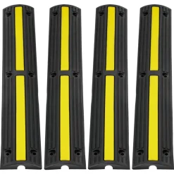 VEVOR 3.28 ft Cable Protector Ramp, 4 Pack of 1 Channel, 18000 lbs/axle Capacity Heavy Duty Rubber Speed Bumps, Floor Cord Cable Protector Wire Cover, for Residential Areas, Private Garages, Gardens